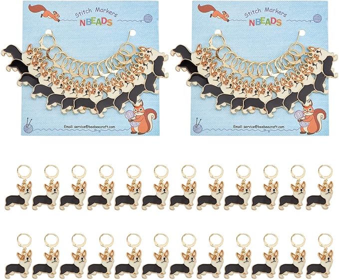 NBEADS 24 Pcs Dog Charms, Black Corgi Alloy Enamel Crochet Stitch Markers with Removable Locking Clasp for Sewing Accessories & Jewelry Making