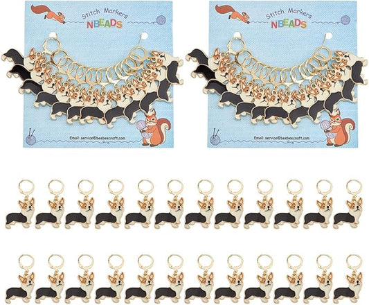 NBEADS 24 Pcs Dog Charms, Black Corgi Alloy Enamel Crochet Stitch Markers with Removable Locking Clasp for Sewing Accessories & Jewelry Making