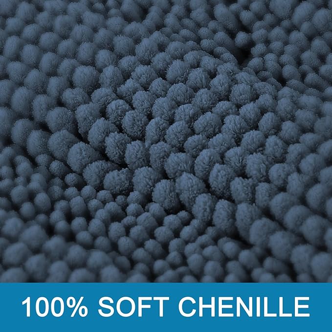 H.VERSAILTEX Bathroom Rug Sets 2 Piece Bath Mats Non Slip Thick Soft Chenille Striped Bath Rug achine Washable Shower Floor Rugs for Tub, Shower and Floor (Blue Indigo, 20"x32" Plus 20"x20" U)