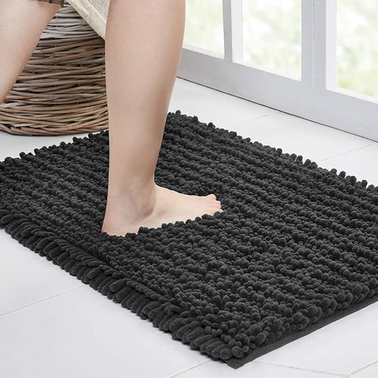 Walensee Bathroom Rug Non Slip Bath Mat (44x24 Inch Dark Grey) Water Absorbent Super Soft Shaggy Chenille Machine Washable Dry Extra Thick Perfect Absorbant Best Large Plush Carpet for Shower Floor