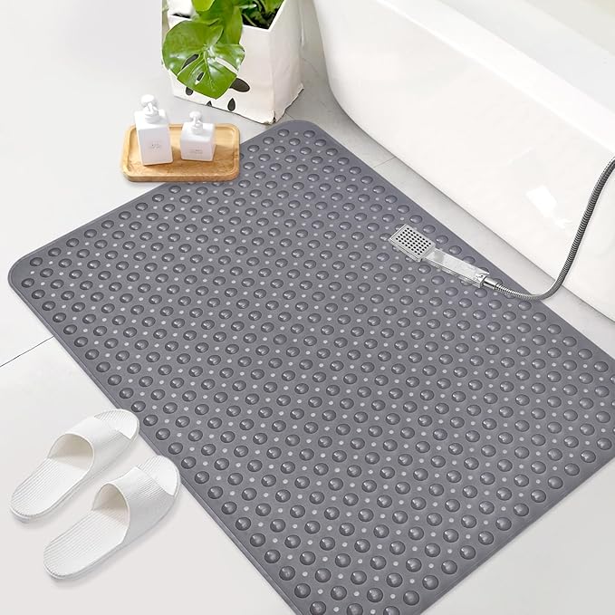 Shower Mat Non Slip: 47.2 x 31.5 Inch Extra Large TPE Shower Mats for Inside Shower - Anti Slip Shower Stall Matt with Drain Hole and Suction Cups for Elderly