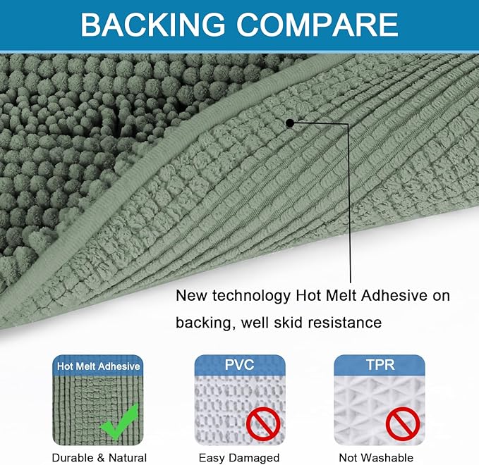 H.VERSAILTEX Bath Mat Set, 2 Piece Bath Mats Non Slip Thick Soft Chenille Striped Bath Rug Set, Bath Mats for Bathroom Sets (Green Bay, 20" x 32"/17" x 24")