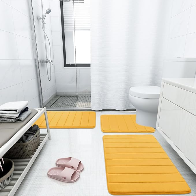 Buganda Memory Foam Bath Mat, 35.4" x 24", Ultra Soft and Non-Slip Bathroom Rugs, Water Absorbent and Machine Washable Bath Rug Runner for Bathroom, Shower, and Tub, Yellow
