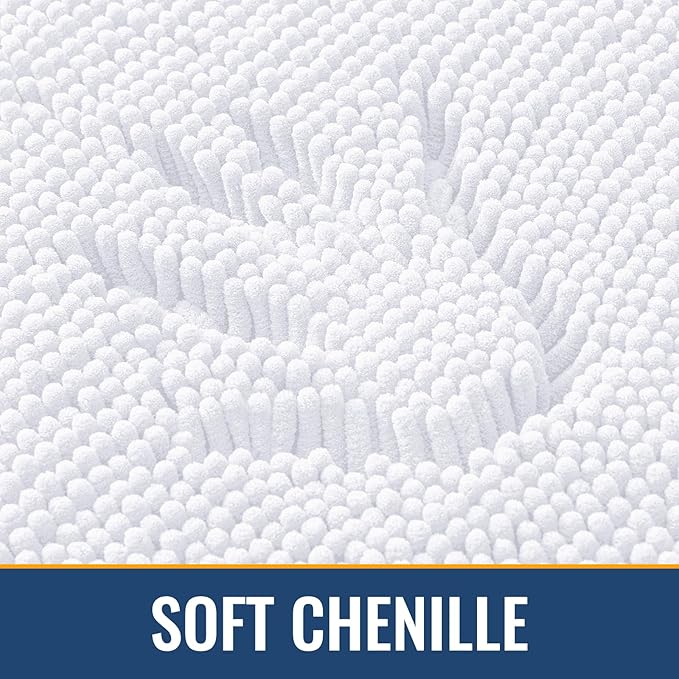 Arotive Bathroom Rugs 24x16, Extra Soft Absorbent Shaggy Chenille Bath Rugs, Machine Washable Rubber Backing Non-Slip Bath Mats for Bathroom Floor Tub and Shower, Home Decor Accessories, White