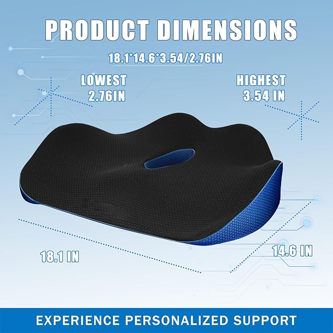 Orthopedic Seat Cushion, Ergonomic Memory Foam Cushions, Cushions Pad Pillow for Office, Car Seat, Airplane, Sciatica & Back Pain Relief for Long Sitting