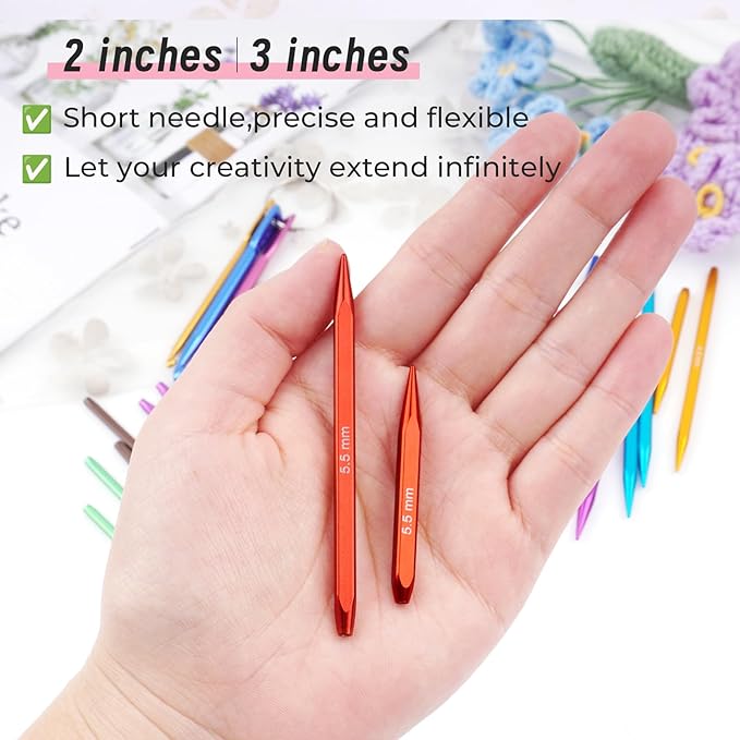 Hobekoee 2-Inch＆3-Inch Interchangeable Knitting Needles Set 9 Pairs Square Ergonomic Circular Knitting Needles with 4 Cables,Short Aluminum Needles Kit 3.5mm-8.0mm