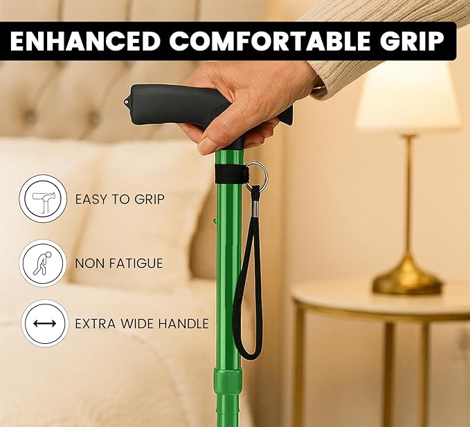 Walking Cane for Men & Women – Foldable, Adjustable, Self-Standing Cane with 360° Pivot Base, Comfortable Grip, Heavy Duty Canes for Women, Collapsible Walking Stick with Travel Bag for Seniors Adults