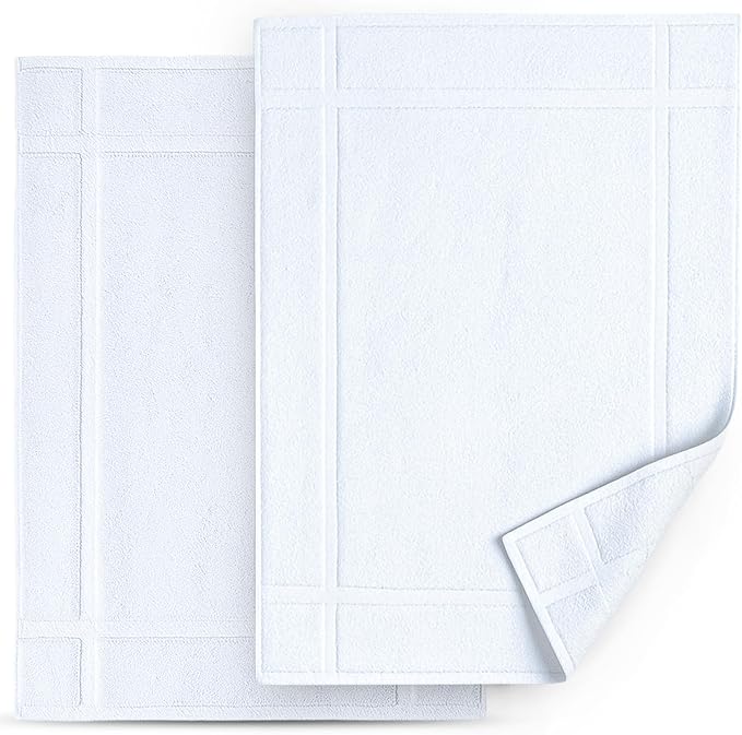 Pearl Linens Pack of 2 100% Cotton Bath Mat 20x30 inches, Soft & Absorbent Quick Dry Bathroom Mat Set, Not Bathroom Rugs, After Shower Mat, Bath Tub Mat, 687 GSM, Machine Washable, White