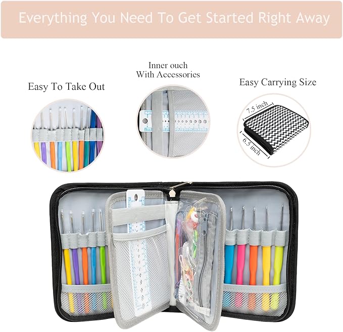 SHAXANO Crochet Hooks Kit with Case, 95-Piece, Ergonomic Crochet Needles Weave Yarn Kits DIY Hand Knitting Art Tools for Beginners and Experienced Crochet Lovers