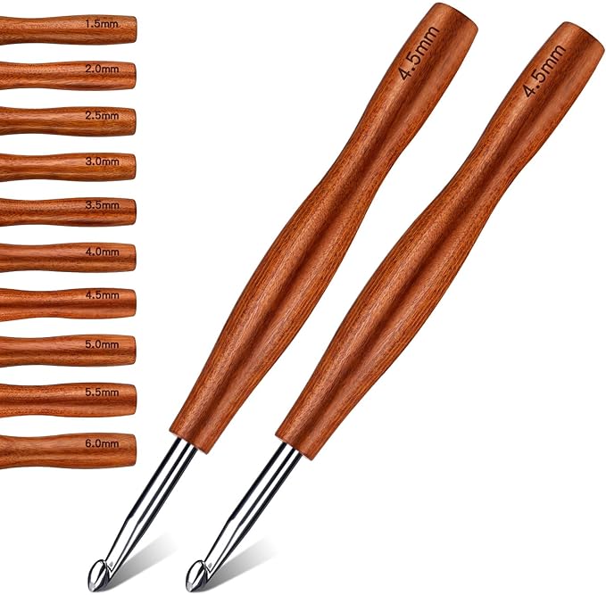 Nitlak 2Pcs 4.5mm Crochet Hook, Available in 1.5mm-6.0mm, Aluminum Ergonomic Crochet Hook with Wooden Handle for Arthritic Hands, Beginners, Crochet Needles for Knitting