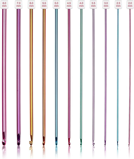 Coopay Long Crochet Hook Set, 11pcs Tunisian Multicolor Afghan Crochet Needles for Crocheting, 2mm(B)-8mm(L), Great Knitting & Crochet Supplies Tool for Beginner, Crocheter & Knitter