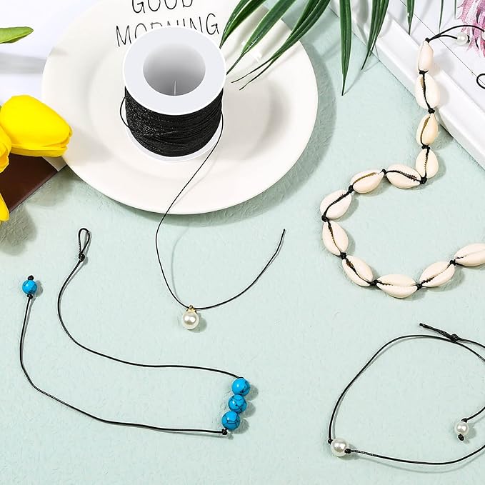 Black Nylon String, Anezus 0.8mm Nylon Thread Chinese Knotting Cord Tarred Twine Outdoor String for Braided Bracelets, Beading, Necklaces, Macrame Craft, Wind Chime, Blinds, Jewelry Making