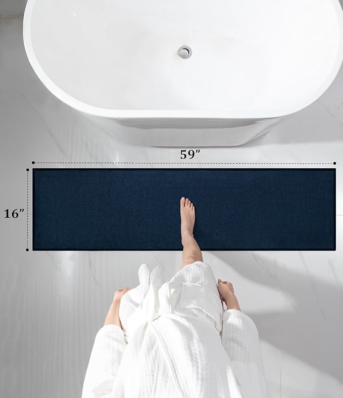 YIHOUSE Bathroom Rugs Mat 16x59, Non Slip Quick Dry Bath Mats for Bathroom Absorbent Ultra Thin Bath Rugs Machine Washable Fit Under Door for Sink, Cabinet, Laundry (Dark Blue, 16"x59")