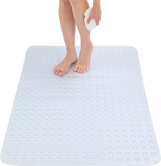 ENKOSI Extra Large Shower Mat Non Slip - 47 x 32 inch - XL Bathroom Shower Mat - Large Shower Matts for Shower Stall Floors - Secure Suction Cups and Drain Holes (47x32 Clear)