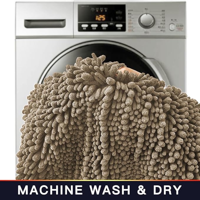 Walensee Bathroom Rug Non Slip Bath Mat (32x20 Inch Taupe) Water Absorbent Super Soft Shaggy Chenille Machine Washable Dry Extra Thick Perfect Absorbant Best Large Plush Carpet for Shower Floor