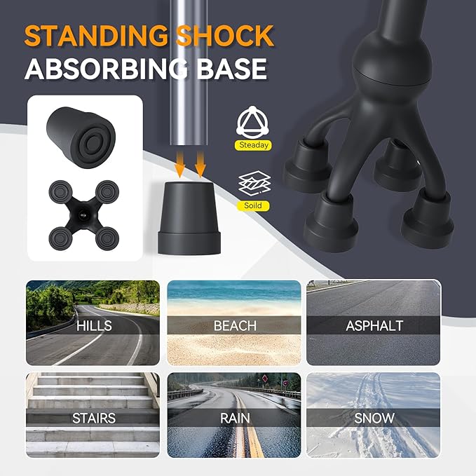 Walking Cane with LED Light for Seniors Men Women, Adjustable Folding Canes for Elderly, Ergonomic Handle & All Terrain Shock Absorbing Base, Walking Sticks for Indoor Outdoor Travel Hiking Support