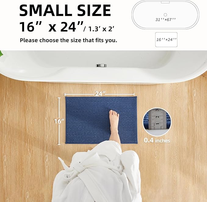 Bathroom Rugs Non Slip Washable, Super Absorbent Thin Bath Mat Small Quick Dry Low Pile Bathroom Rug, Navy Blue 16"x24"