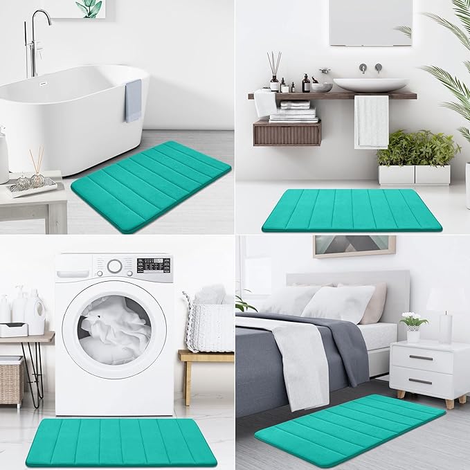 Buganda Memory Foam Bath Mat, 24" x 16", Ultra Soft and Non-Slip Bathroom Rugs, Water Absorbent and Machine Washable Bath Rug for Bathroom, Shower, and Tub, Teal