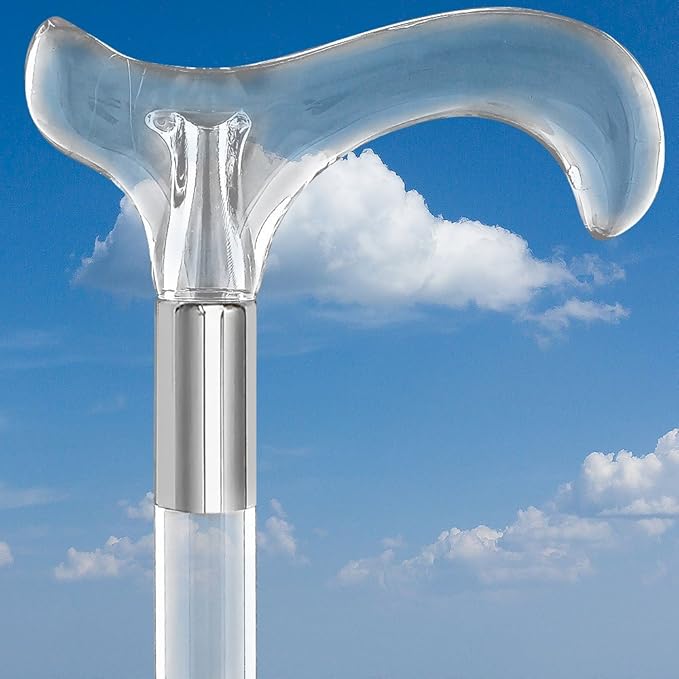 Royal RC Canes Elegant Acrylic Walking Cane – Lightweight Lucite Derby & J Handle Stick for Men & Women – Stylish, Unique Transparent Design Look with Rubber Tip