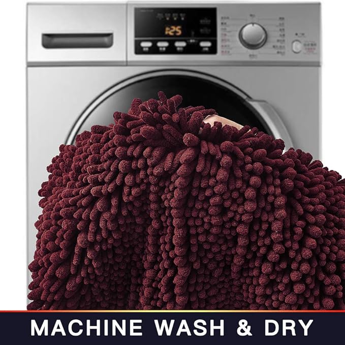 Walensee Bathroom Rug Non Slip Bath Mat (44x24 Inch Burgundy) Water Absorbent Super Soft Shaggy Chenille Machine Washable Dry Extra Thick Perfect Absorbant Best Large Plush Carpet for Shower Floor