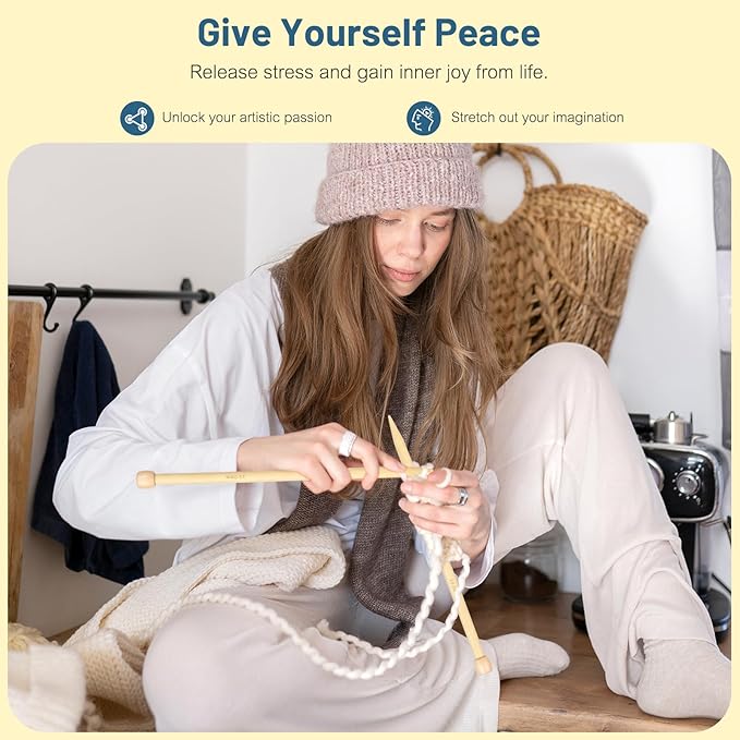 Aeelike 18 Pairs Bamboo Knitting Needles Set - 10 Inches Wooden Knitting Needles Single Point with Roll Bag - Portable Knittings Needle Set for Beginners (2mm - 10mm)