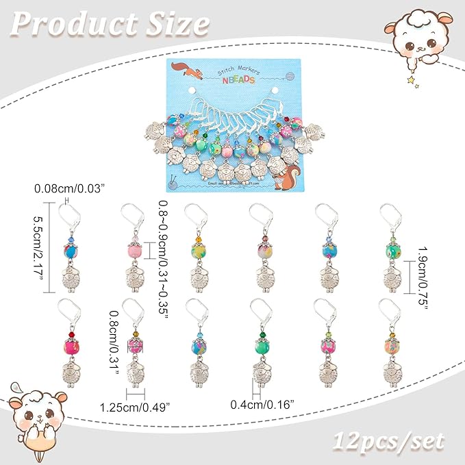 NBEADS 12 Pcs Sheep Stitch Markers, Alloy Crochet Stitch Marker Charms with Polymer Clay Beaded Locking Stitch Marker Knitting DIY Handmade Gift for Knitting Sewing Accessories Jewelry Making