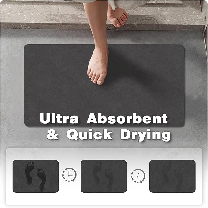 Black Bath Mat, Bathroom Rugs Non Slip Washable Thin Absorbent Quick Dry Bath Mat Fits Under Door Bathroom Floor Mat Perfect for Bath, Shower, or Sink 20"x30" Black