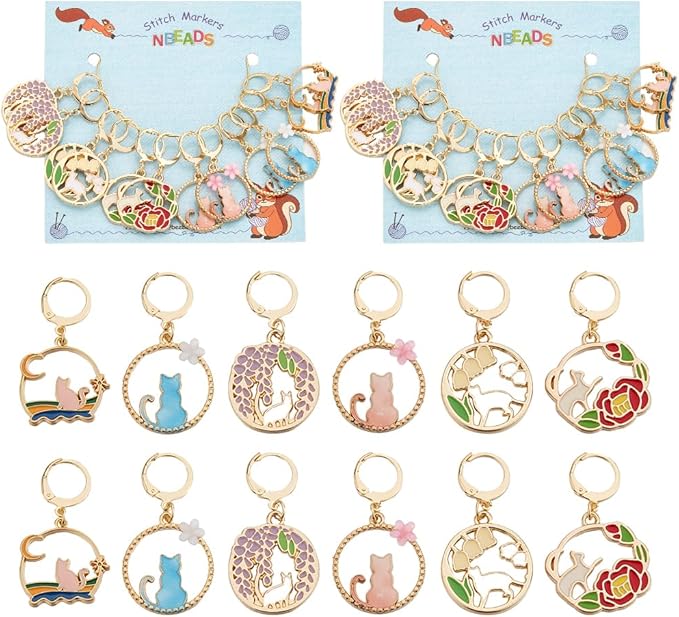 NBEADS 24 Pcs Cat Stitch Markers, Enamel Alloy Crochet Stitch Marker Charms Removable Locking Stitch Marker for Knitting Weaving Sewing Accessories Quilting Handmade Jewelry