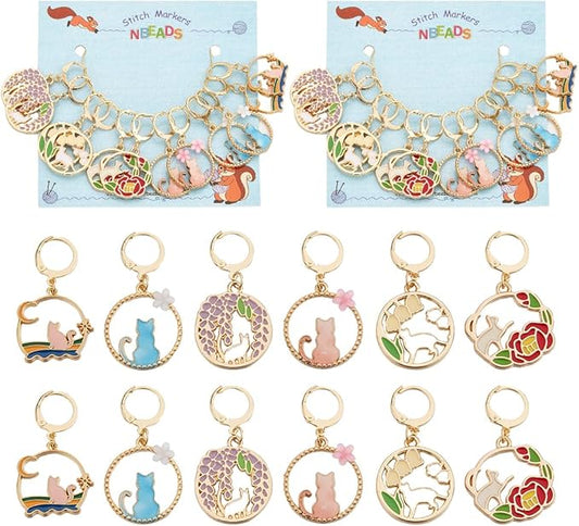 NBEADS 24 Pcs Cat Stitch Markers, Enamel Alloy Crochet Stitch Marker Charms Removable Locking Stitch Marker for Knitting Weaving Sewing Accessories Quilting Handmade Jewelry