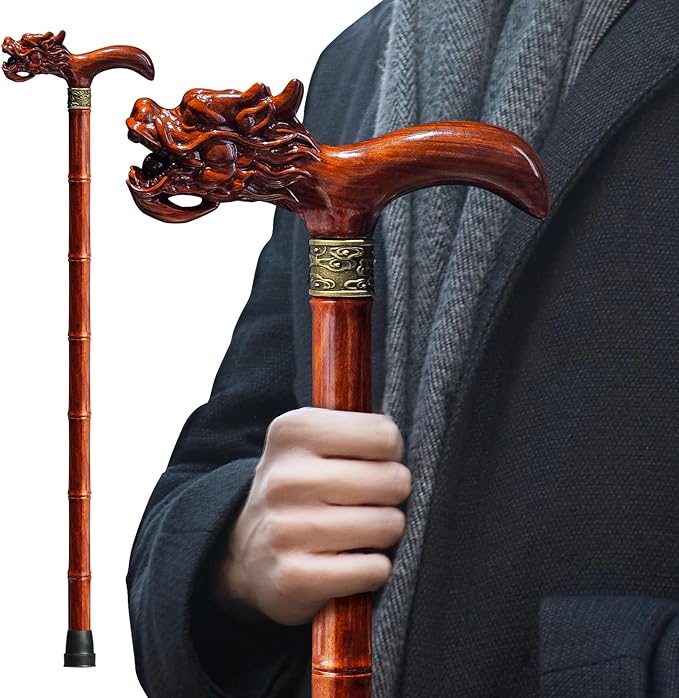 Wooden Cane, Hand Carved High-end Walking Cane for Men and Women, Lightweight Design Support Up to 500lbs Dragon Canes for Seniors, Suitable for Discerning Personal and Gift Use