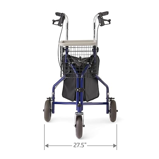 Medline 3-Wheel Ultralight Steel Rollator, Supports up to 275 lbs, 8" wheels, Blue