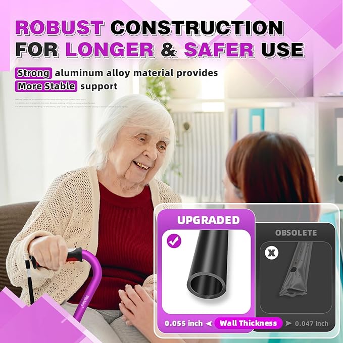 BigAlex Quad Cane, Foldable Adjustable Walking Cane for Men & Women with Stable 4-Pronged Base for Extra Stability & Balance, Heavy Duty, Lightweight, Soft Offset Handle Stick for Seniors & Elderly