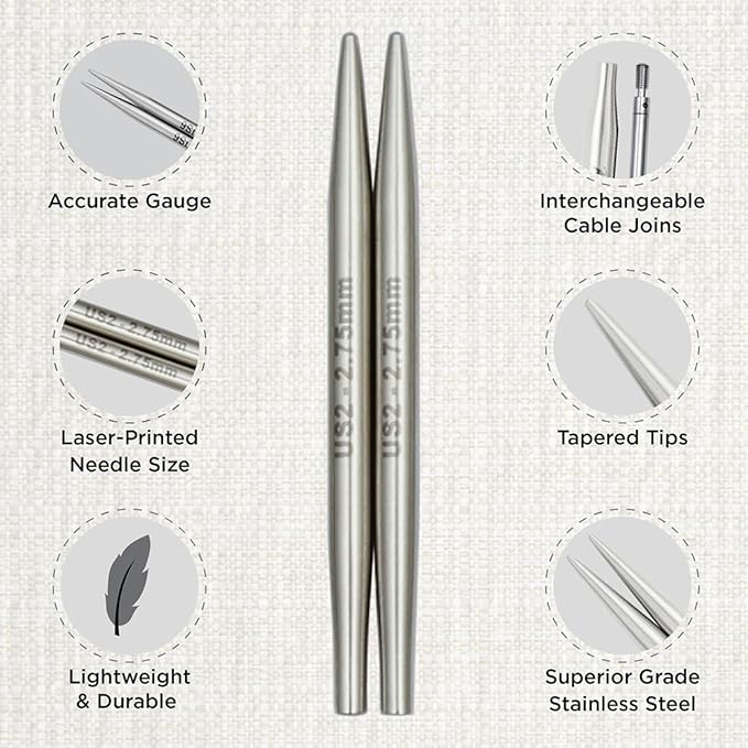 KnitPro Stelo Petite Mini Interchangeable Needle Set 2" (5cm) & 3" (7.5cm) | 4 US Sizes (0 to 2)
