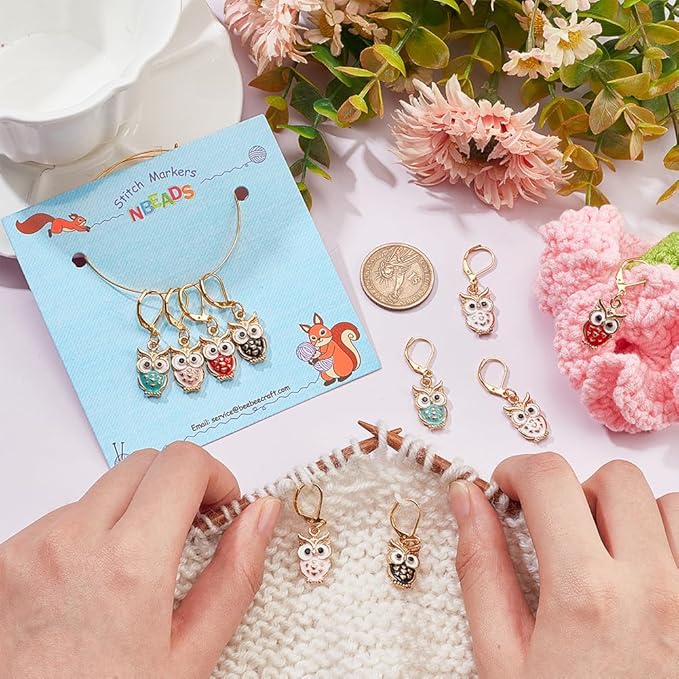 NBEADS 20 Pcs 5 Colors Owl Stitch Markers, Alloy Enamel Crochet Charms Stitch Marker Knitting DIY Gift for Knitting Weaving Sewing Accessories Quilting Jewelry Making