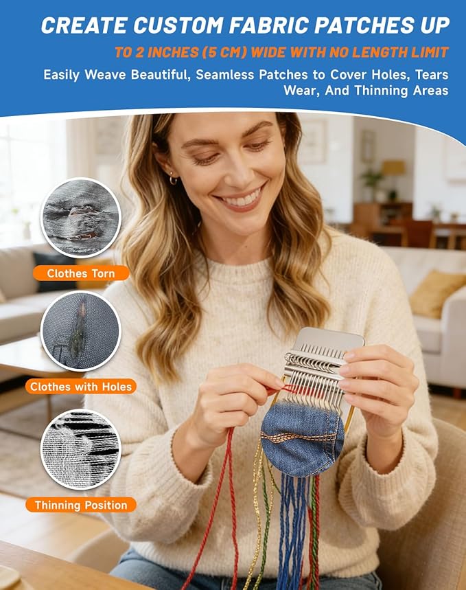 Patch Maker 2.0 Kit, 2026 Upgrade 64PCS Kit Beginner-Friendly with Guide Works on Any Fabric Repair Hole Darning Loom, 12/14/28 Pin Beech Hardwood Loom Knitting Kit for Repair Sewing DIY (Raw28Pin)