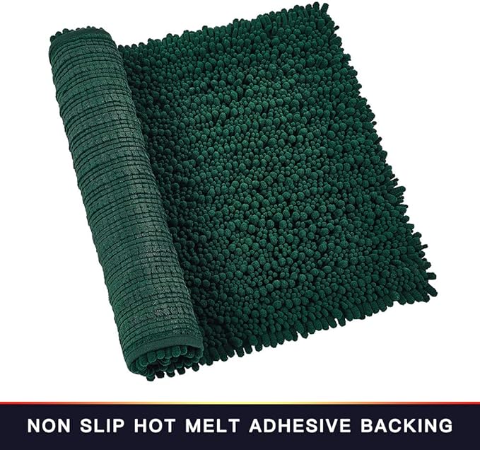 Walensee Bathroom Rug Non Slip Bath Mat (44x24 Inch Hunter Green) Water Absorbent Super Soft Shaggy Chenille Machine Washable Dry Extra Thick Perfect Absorbant Best Large Plush Carpet For Shower Floor