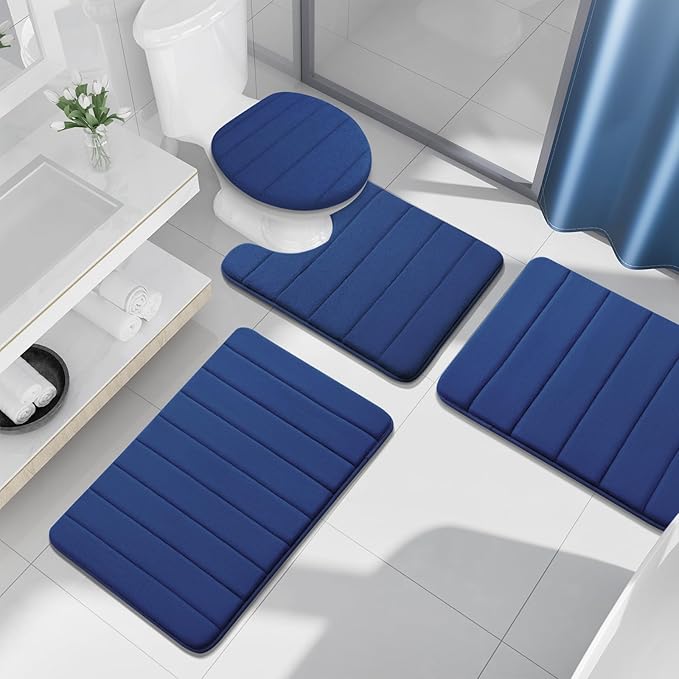 Buganda Memory Foam Bath Mat, 70" x 46", Ultra Soft and Non-Slip Bathroom Rugs, Water Absorbent and Machine Washable Bath Rug Runner for Bathroom, Shower, and Tub, Navy Blue