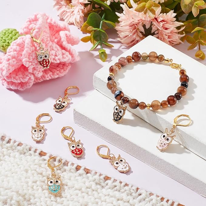 NBEADS 20 Pcs 5 Colors Owl Stitch Markers, Alloy Enamel Crochet Charms Stitch Marker Knitting DIY Gift for Knitting Weaving Sewing Accessories Quilting Jewelry Making