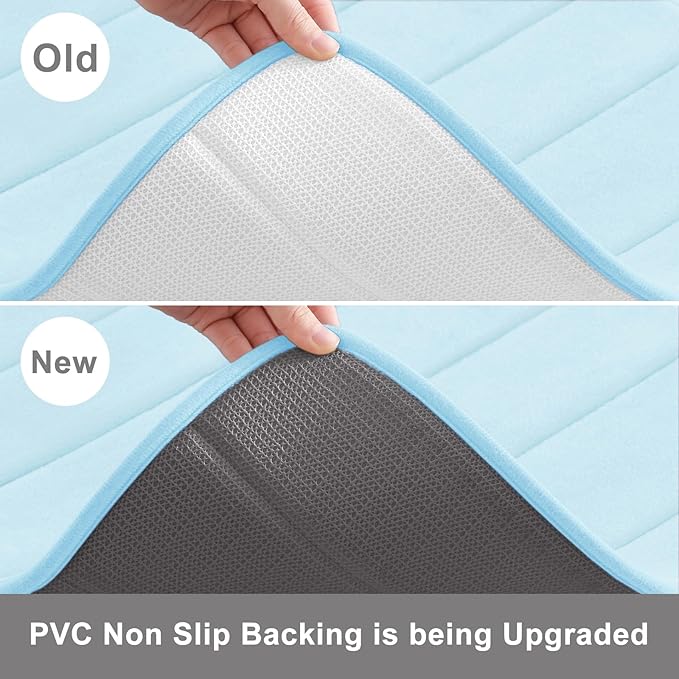 Buganda Memory Foam Bath Mat, 59" x 20", Ultra Soft and Non-Slip Bathroom Rugs, Water Absorbent and Machine Washable Bath Rug Runner for Bathroom, Shower, and Tub, Light Blue