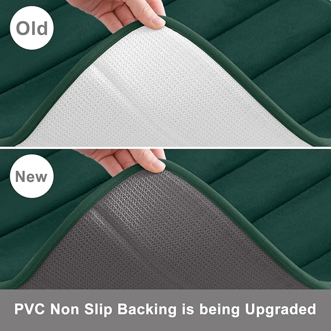 Buganda Memory Foam U-Shaped Contour Toilet Rugs, Non Slip Absorbent, Thick Soft Washable Bathroom Mat, Floor Carpet Bath Rugs Mat for Toilet Base (24" x 20", Dark Green)