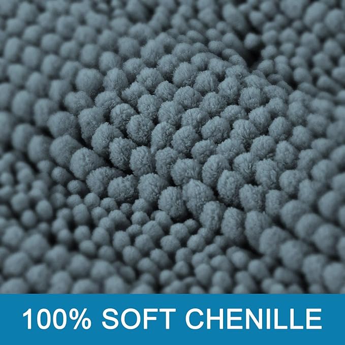 H.VERSAILTEX Bathroom Rugs Bath Rug Set 2 Piece Bathroom Contour Rug Toilet Mat Sets Non Slip Contour Bath Rug Set Ultra Thick Water Absorbent Striped Washable(20" x 32" Plus 20" x 20" U, Stone Blue)