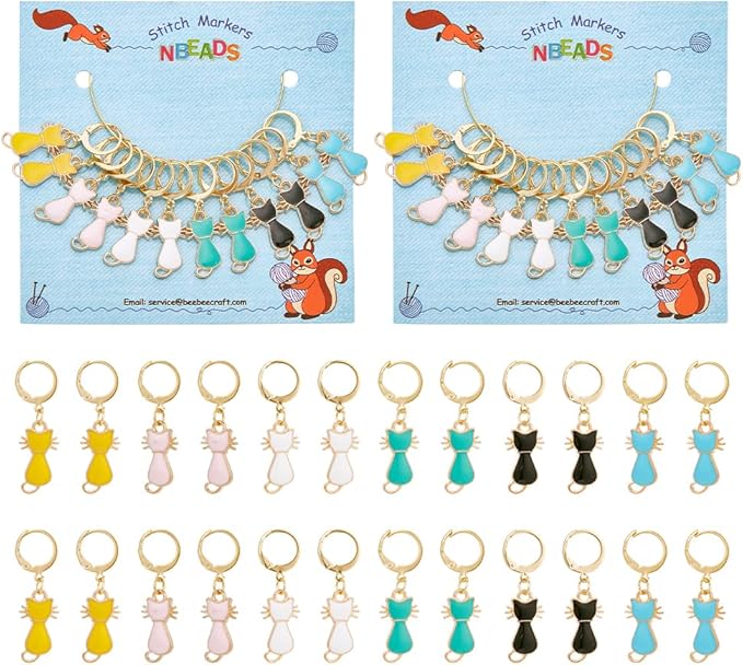 NBEADS 24 Pcs Cat Stitch Markers, Enamel Alloy Crochet Stitch Marker Charms Removable Locking Stitch Marker for Knitting Weaving Sewing Accessories Quilting Handmade Jewelry
