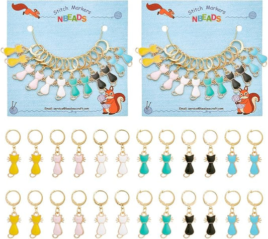 NBEADS 24 Pcs Cat Stitch Markers, Enamel Alloy Crochet Stitch Marker Charms Removable Locking Stitch Marker for Knitting Weaving Sewing Accessories Quilting Handmade Jewelry