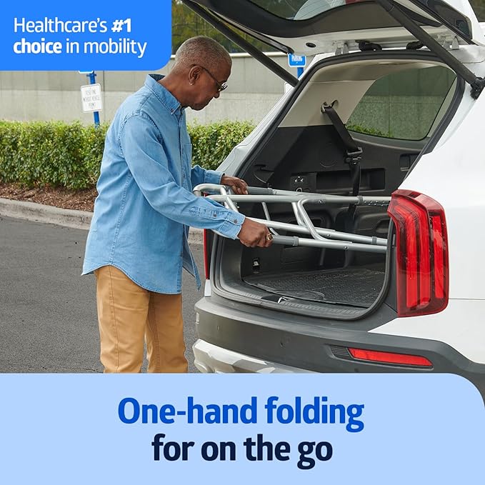 Medline Lightweight Two Button Folding Walker with 5" Wheels, Aluminum Frame Supports up to 300 lbs