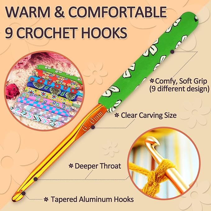 Coopay Warm Crochet Hooks for Grandmother, Art Aluminum Soft Grip Crochet Needles for Crocheting, Knitting Hook for Crochet Yarn Craft - Premium Knitting & Crochet Supplies