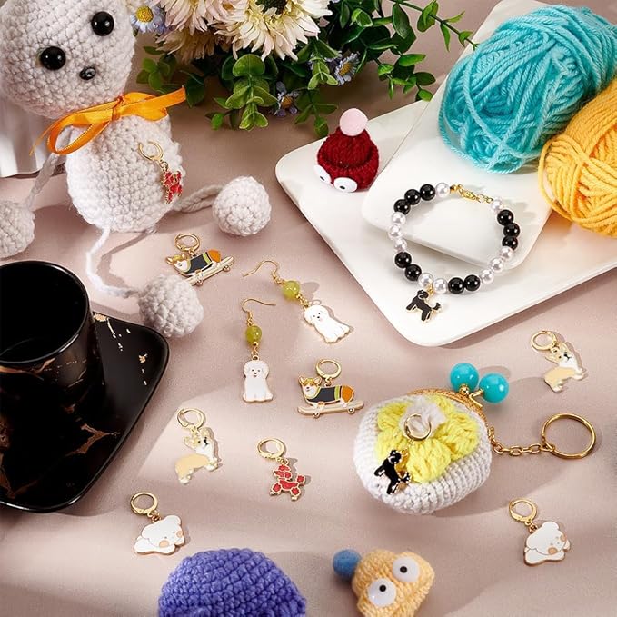 NBEADS 24 Pcs Enamel Dog Stitch Markers, Enamel Alloy Crochet Stitch Marker Charms Removable Locking Stitch Marker for Knitting Weaving Sewing Accessories Quilting Handmade Jewelry