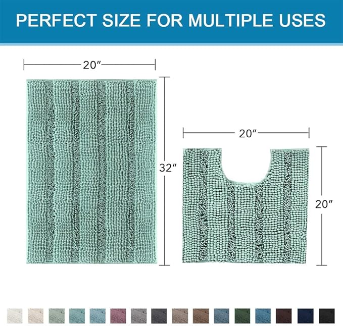 H.VERSAILTEX Bathroom Rugs Bath Rug Set 2 Piece Bathroom Contour Rug Toilet Mat Sets Non Slip Contour Bath Rug Ultra Thick Water Absorbent Striped Bath Mats(20" x 32" Plus 20" x 20" U, Eggshell Blue)