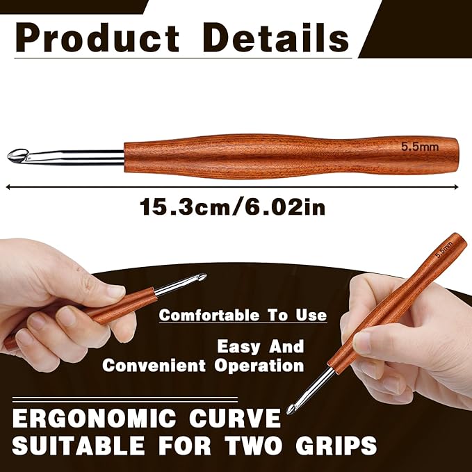 Nitlak 5.5mm Crochet Hook, Available in 1.5mm-6.0mm, Aluminum Ergonomic Crochet Hooks with Wooden Handle for Arthritic Hands, Beginners, Knitting Needles for Christmas Gifts, Birthday Gifts