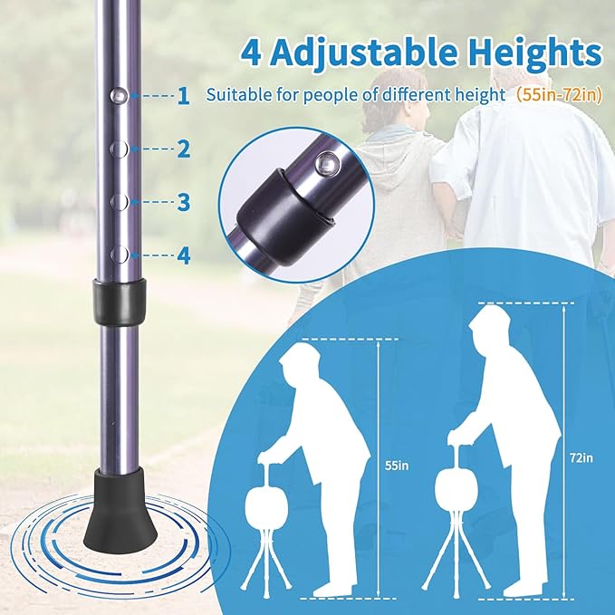Folding Walking Cane with Seat, Walking Stick with Seat Lightweight for Seniors, Cane Chair with Magnetic Massage Handle & Seat Cover, Height Adjustment, Supports up to 330 Pounds