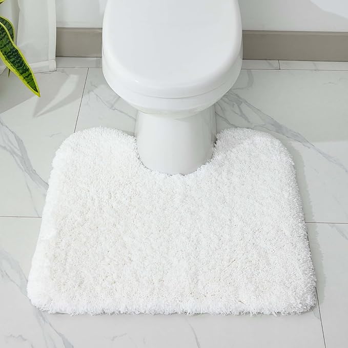 White Toilet Rug 22x24 Non Slip Fluffy Toilet Floor Mat U Shaped Washable Bathroom Contour Rug for Toilet Absorbent Shaggy Toilet Foot Rug